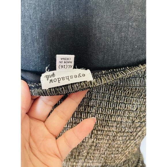 EYESHADOW Girls XL (16) Party Sparkling Black/Gold Longsleeve Blouse NWT $50 - Picture 7 of 9